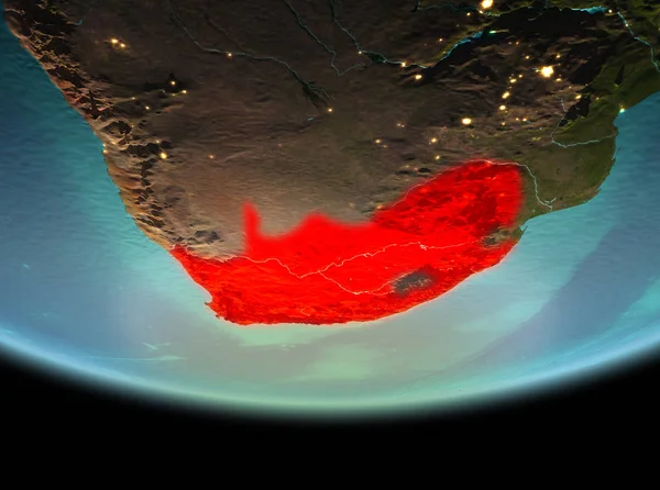 Güney Afrika son derece detaylı yüzey dokuları ile gece Dünya gezegeninin yörüngeden. 3D çizim. Nasa tarafından döşenmiş bu görüntü unsurları.