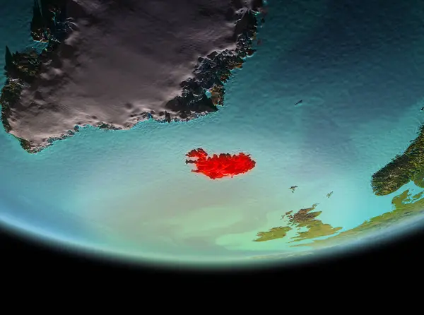 İzlanda'dan son derece detaylı yüzey dokuları ile gece Dünya gezegeninin yörüngesinde. 3D çizim. Nasa tarafından döşenmiş bu görüntü unsurları.