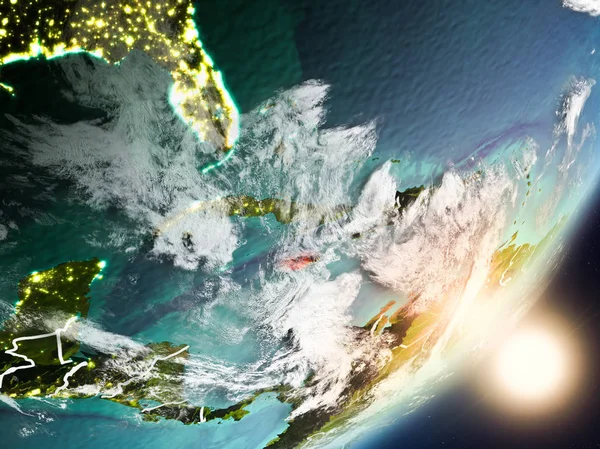 Son derece detaylı yüzey dokuları ve görünür ülke sınırları ile alan Jamaika'dan. 3D çizim. Nasa tarafından döşenmiş bu görüntü unsurları.