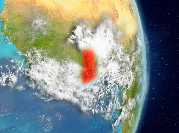 Alan görünümünü Gana Planet Earth atmosfer ile kırmızı vurgulanır. 3D çizim. Nasa tarafından döşenmiş bu görüntü unsurları.
