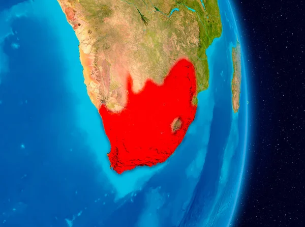 Country of South Africa in red on planet Earth. 3D illustration. Elements of this image furnished by NASA.