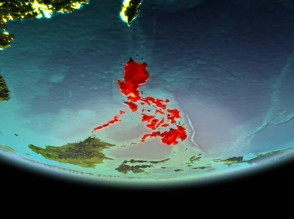 Türkiye son derece detaylı yüzey dokuları ile gece Dünya gezegeninin yörüngeden. 3D çizim. Nasa tarafından döşenmiş bu görüntü unsurları.