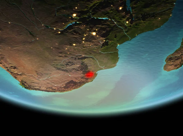 Svaziland son derece detaylı yüzey dokuları ile gece Dünya gezegeninin yörüngeden. 3D çizim. Nasa tarafından döşenmiş bu görüntü unsurları.