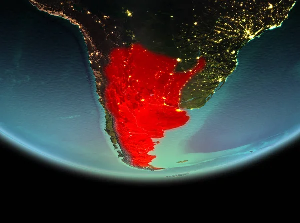 Arjantin son derece detaylı yüzey dokuları ile gece Dünya gezegeninin yörüngeden. 3D çizim. Nasa tarafından döşenmiş bu görüntü unsurları.