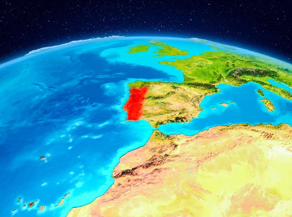 Uydu görüntüsü Portekiz Planet Earth kırmızı vurgulanır. 3D çizim. Nasa tarafından döşenmiş bu görüntü unsurları.