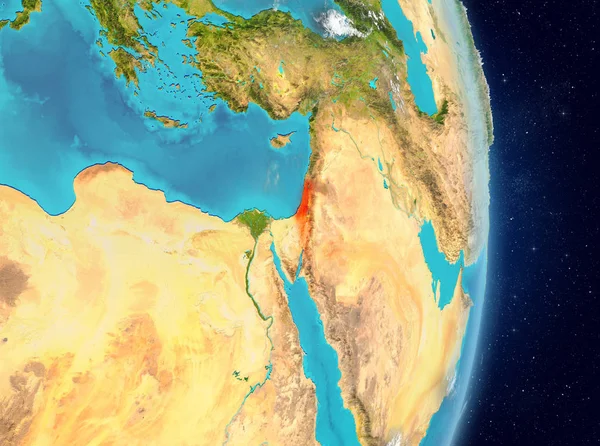 Vista Espacial Israel Resaltada Rojo Planeta Tierra Con Atmósfera Ilustración — Foto de Stock