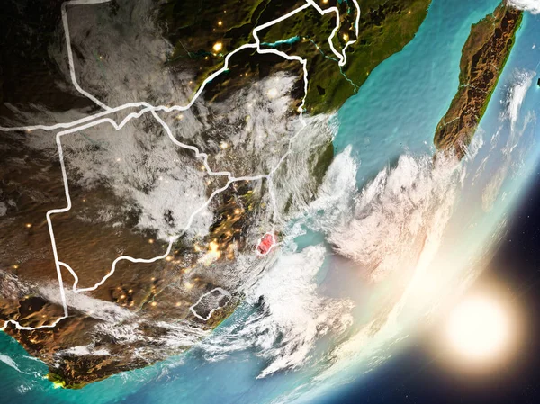 Svaziland son derece detaylı yüzey dokuları ve görünür ülke sınırları ile uzaydan. 3D çizim. Nasa tarafından döşenmiş bu görüntü unsurları.