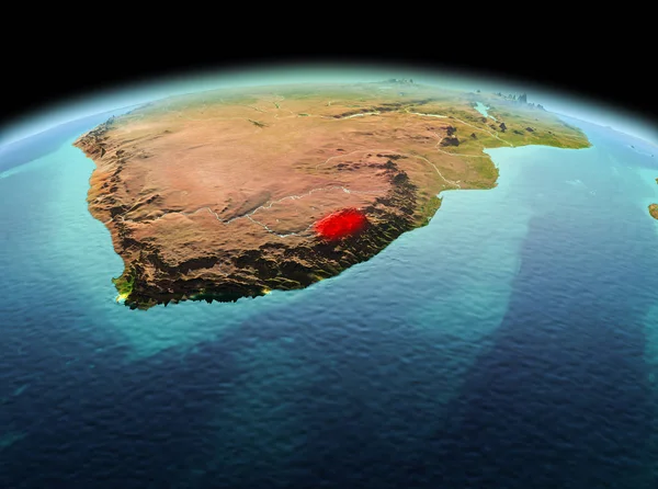 Sabah modeli gezegeninin uzaydaki bir kırmızı vurgulanır Lesotho yukarıda. 3D çizim. Nasa tarafından döşenmiş bu görüntü unsurları.