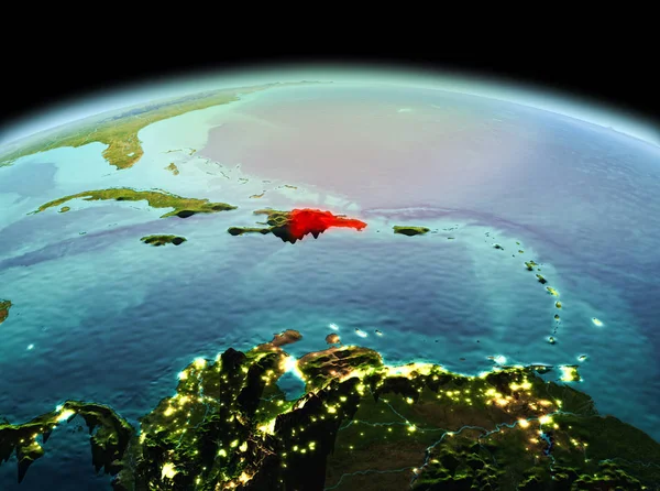 Morning Dominican Republic Highlighted Red Model Planet Earth Space Illustration — Stock Photo, Image
