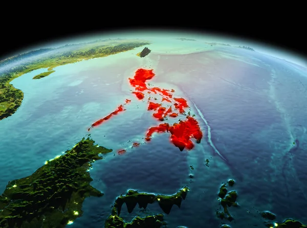 Sabah yukarıda Türkiye modeli gezegeninin uzaydaki bir kırmızı vurgulanır. 3D çizim. Nasa tarafından döşenmiş bu görüntü unsurları.