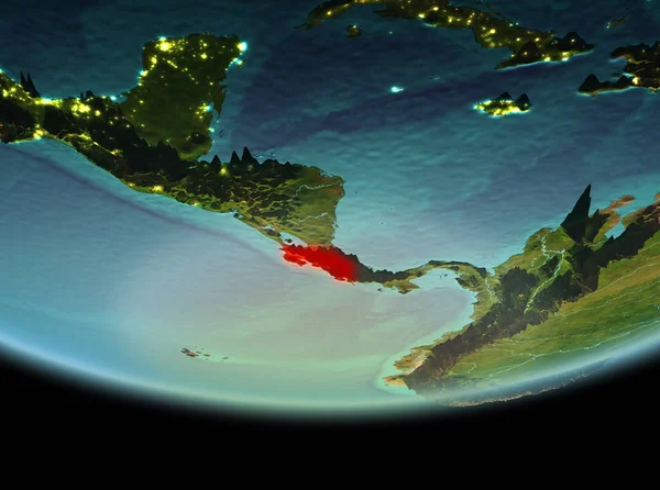 Costa Rica Desde Órbita Del Planeta Tierra Por Noche Con —  Fotos de Stock