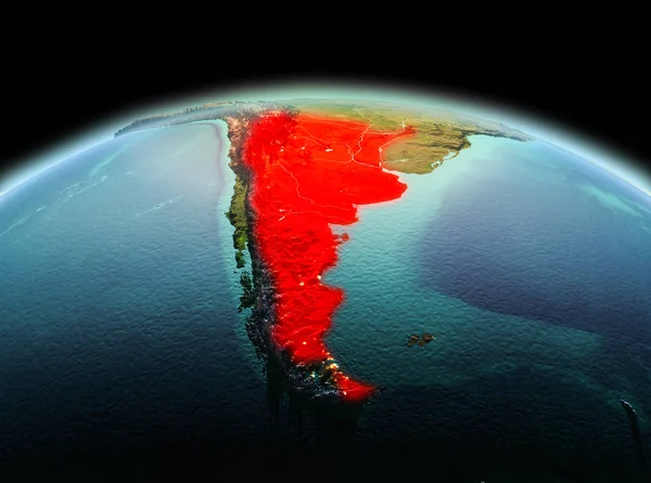 Sabah yukarıda Arjantin modeli gezegeninin uzaydaki bir kırmızı vurgulanır. 3D çizim. Nasa tarafından döşenmiş bu görüntü unsurları.