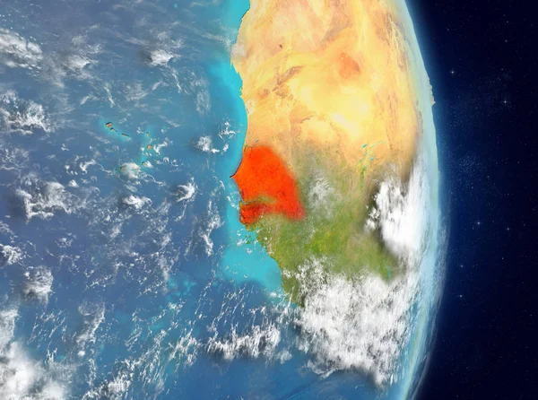 Alan görünümünü Senegal Planet Earth atmosfer ile kırmızı vurgulanır. 3D çizim. Nasa tarafından döşenmiş bu görüntü unsurları.
