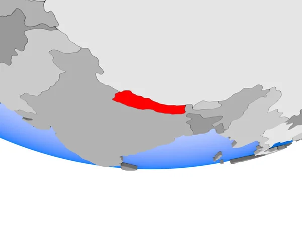 尼泊尔在3D 的政治全球模式与透明的海洋 — 图库照片