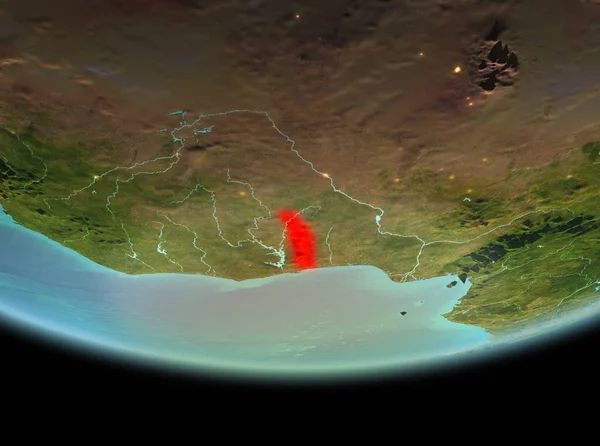 Togo son derece detaylı yüzey dokuları ile gece Dünya gezegeninin yörüngeden. 3D çizim. Nasa tarafından döşenmiş bu görüntü unsurları.