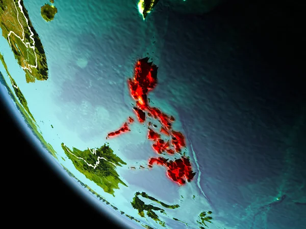 Türkiye son derece detaylı yüzey dokuları görünür kenarlık çizgileri ve şehir ışıkları ile gece Dünya gezegeninin yörüngeden. 3D çizim. Nasa tarafından döşenmiş bu görüntü unsurları.