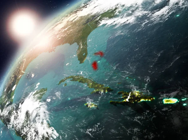 Bahamas Durante Puesta Del Sol Destacó Rojo Planeta Tierra Con — Foto de Stock