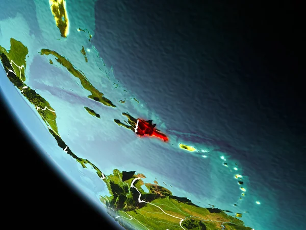 Dominik Cumhuriyeti son derece detaylı yüzey dokuları görünür kenarlık çizgileri ve şehir ışıkları ile gece Dünya gezegeninin yörüngeden. 3D çizim. Nasa tarafından döşenmiş bu görüntü unsurları.