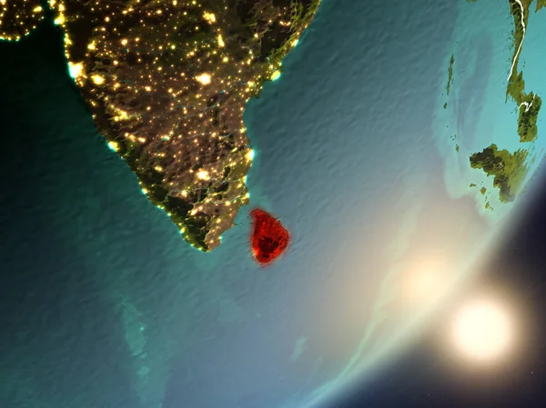 Sri Lanka son derece detaylı yüzey dokuları ve görünür ülke sınırları ile uzaydan. 3D çizim. Nasa tarafından döşenmiş bu görüntü unsurları.