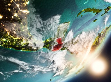 Guatemala son derece detaylı yüzey dokuları ve görünür ülke sınırları ile uzaydan. 3D çizim. Nasa tarafından döşenmiş bu görüntü unsurları.