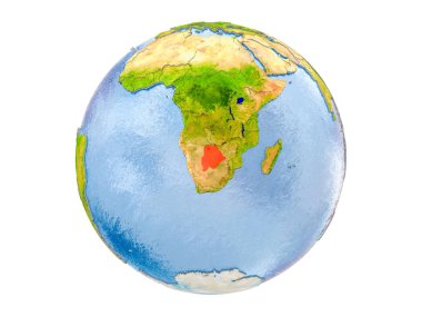 Botsvana modeli dünya bir kırmızı vurgulanır. 3d illüstrasyon izole beyaz arka plan üzerinde. Nasa tarafından döşenmiş bu görüntü unsurları.