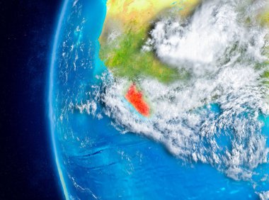 Planet Earth bulutlar ve atmosfer ile uzaydan görüldüğü gibi Liberya Haritası. 3D çizim. Nasa tarafından döşenmiş bu görüntü unsurları.