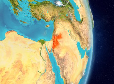 Jordan görünümünü alan red Planet Earth atmosfer ile vurgulanır. 3D çizim. Nasa tarafından döşenmiş bu görüntü unsurları.