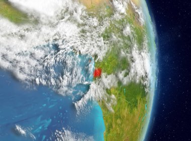 Alan görünümünü Ekvator Ginesi Planet Earth atmosfer ile kırmızı vurgulanır. 3D çizim. Nasa tarafından döşenmiş bu görüntü unsurları.