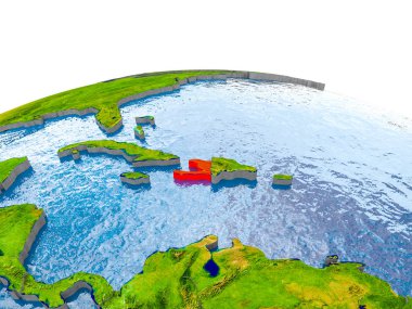 Haiti Dünya gerçekçi arazi yüzeyi, görünür ülke sınırları ve okyanuslar yerine su üzerinde kırmızı vurgulanır. 3D çizim. Nasa tarafından döşenmiş bu görüntü unsurları.