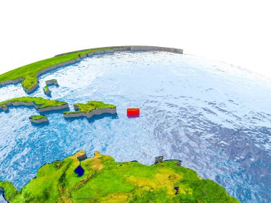 Porto Riko gerçekçi arazi yüzeyi, görünür ülke sınırları ve okyanuslar yerine su ile dünya üzerinde kırmızı vurgulanır. 3D çizim. Nasa tarafından döşenmiş bu görüntü unsurları.