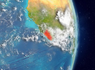 Alan görünümünü Liberya Planet Earth atmosfer ile kırmızı vurgulanır. 3D çizim. Nasa tarafından döşenmiş bu görüntü unsurları.