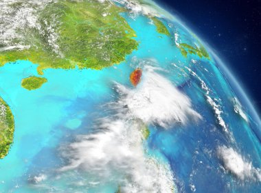 Dünya yörüngesine görüldüğü gibi Tayvan Illustration. 3D çizim. Nasa tarafından döşenmiş bu görüntü unsurları.
