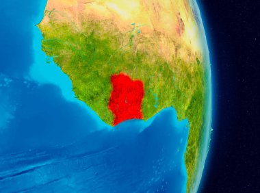 Fildişi Sahili ülkenin kırmızı Planet Earth. 3D çizim. Nasa tarafından döşenmiş bu görüntü unsurları.
