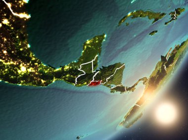 El Salvador son derece detaylı yüzey dokuları ve görünür ülke sınırları ile uzaydan. 3D çizim. Nasa tarafından döşenmiş bu görüntü unsurları.
