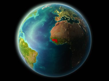 Gine gezegenin Dünya'ya son derece detaylı yüzey dokuları ile gece yörüngeden. 3D çizim. Nasa tarafından döşenmiş bu görüntü unsurları.