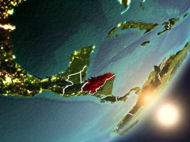 Honduras son derece detaylı yüzey dokuları ve görünür ülke sınırları ile uzaydan. 3D çizim. Nasa tarafından döşenmiş bu görüntü unsurları.