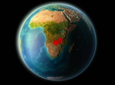 Son derece detaylı yüzey dokuları ile gece Dünya gezegeninin yörüngeden Zambiya. 3D çizim. Nasa tarafından döşenmiş bu görüntü unsurları.