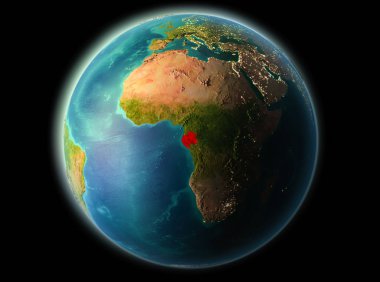 Gabon son derece detaylı yüzey dokuları ile gece Dünya gezegeninin yörüngeden. 3D çizim. Nasa tarafından döşenmiş bu görüntü unsurları.
