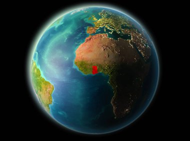 Gana son derece detaylı yüzey dokuları ile gece Dünya gezegeninin yörüngeden. 3D çizim. Nasa tarafından döşenmiş bu görüntü unsurları.