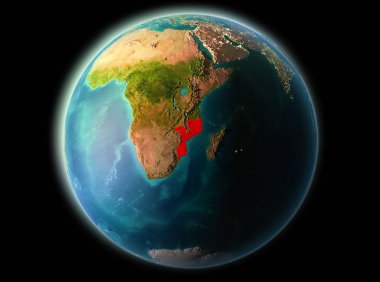Son derece detaylı yüzey dokuları ile gece Dünya gezegeninin yörüngeden Mozambik. 3D çizim. Nasa tarafından döşenmiş bu görüntü unsurları.