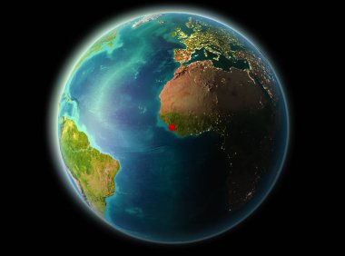 Son derece detaylı yüzey dokuları ile gece Dünya gezegeninin yörüngeden Sierra Leone. 3D çizim. Nasa tarafından döşenmiş bu görüntü unsurları.