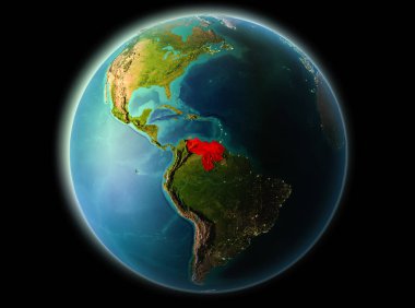 Venezuela son derece detaylı yüzey dokuları ile gece Dünya gezegeninin yörüngeden. 3D çizim. Nasa tarafından döşenmiş bu görüntü unsurları.