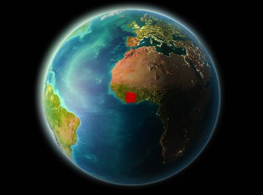 Son derece detaylı yüzey dokuları ile gece Dünya gezegeninin yörüngeden Fildişi Sahili. 3D çizim. Nasa tarafından döşenmiş bu görüntü unsurları.