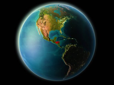 Honduras son derece detaylı yüzey dokuları ile gece Dünya gezegeninin yörüngeden. 3D çizim. Nasa tarafından döşenmiş bu görüntü unsurları.