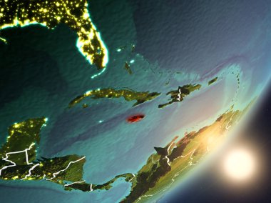 Son derece detaylı yüzey dokuları ve görünür ülke sınırları ile alan Jamaika'dan. 3D çizim. Nasa tarafından döşenmiş bu görüntü unsurları.