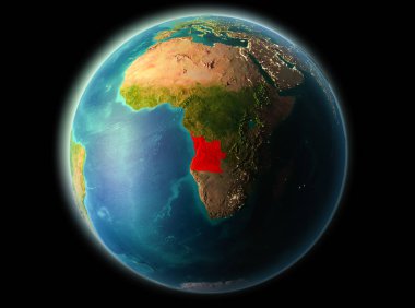 Son derece detaylı yüzey dokuları ile gece Dünya gezegeninin yörüngesine Angola'dan. 3D çizim. Nasa tarafından döşenmiş bu görüntü unsurları.