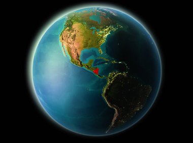 Nikaragua son derece detaylı yüzey dokuları ile gece Dünya gezegeninin yörüngeden. 3D çizim. Nasa tarafından döşenmiş bu görüntü unsurları.