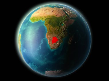 Botsvana son derece detaylı yüzey dokuları ile gece Dünya gezegeninin yörüngeden. 3D çizim. Nasa tarafından döşenmiş bu görüntü unsurları.