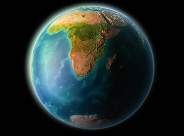 Svaziland son derece detaylı yüzey dokuları ile gece Dünya gezegeninin yörüngeden. 3D çizim. Nasa tarafından döşenmiş bu görüntü unsurları.