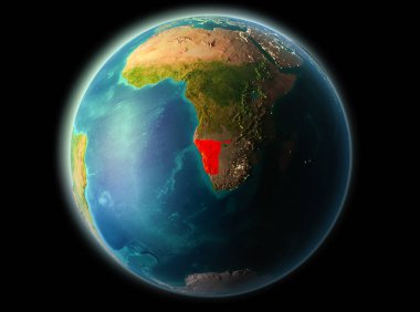 Namibya son derece detaylı yüzey dokuları ile gece Dünya gezegeninin yörüngeden. 3D çizim. Nasa tarafından döşenmiş bu görüntü unsurları.